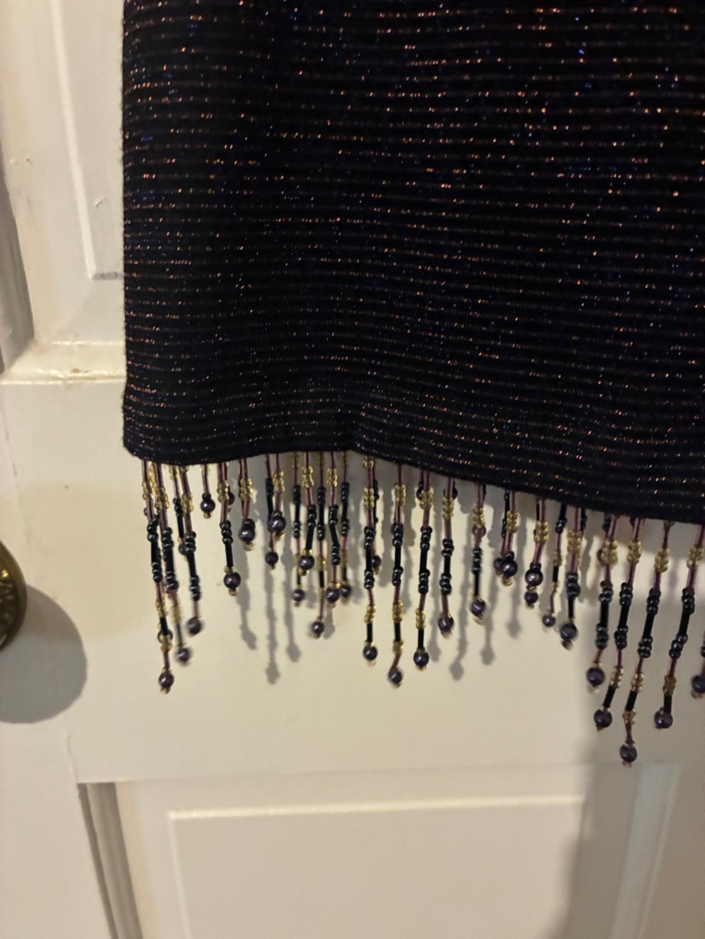 NWOT OPENING CEREMONY Women’s Black Sparkle Short Sleeve Beaded Fringe Hem Top - Picture 6 of 7